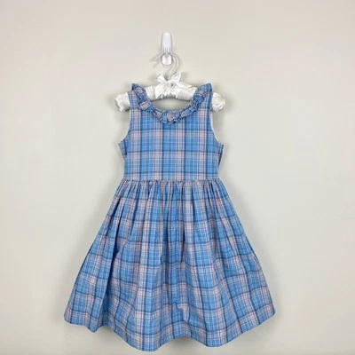 Papo d'Anjo Sleeveless Blue Plaid Ruffle Dress Toddler Girl 3T - Image 1 of 4