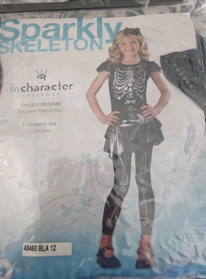 Искрящийся скелет костюм для Хэллоуина для девочек размер 12 от персонажа - Изображение 1 из 4