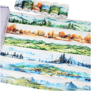 6 Rolls Washi Tape Stickers Set, Watercolor Seasons Mountain Seaside Forest L... - Picture 1 of 9