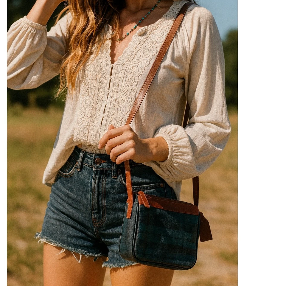 Vintage Polo Ralph Lauren Green Navy Black Plaid Crossbody Shoulder Bag - Image 1 of 4