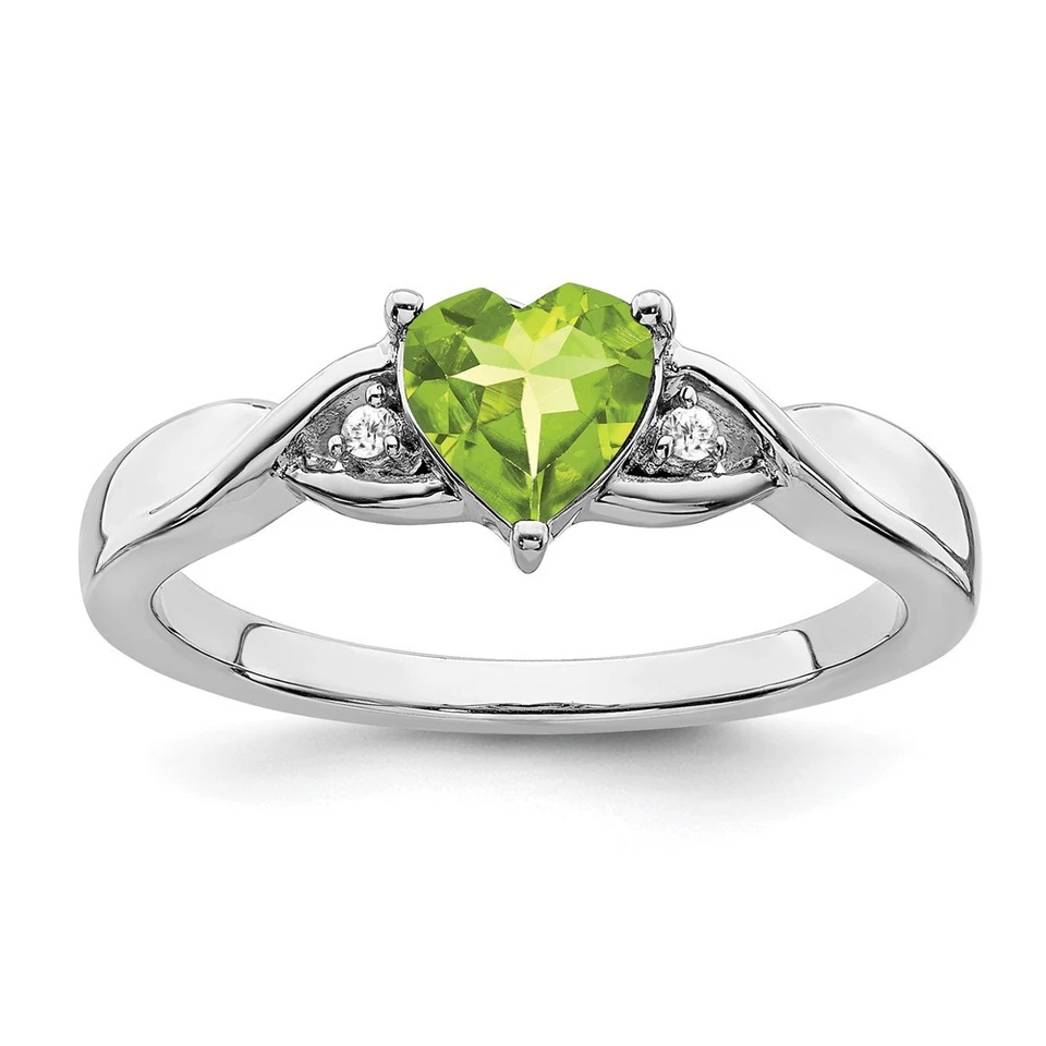 Sterling Silver Rhodium-plated Peridot and Diamond Ring Sz 7 - Image 1 of 2