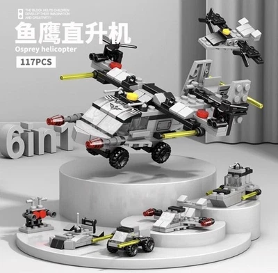 LeLeBrother Osprey helicopter 6-in-1 building block toy set Size 6.3X14X15.2CM - Image 1 of 2