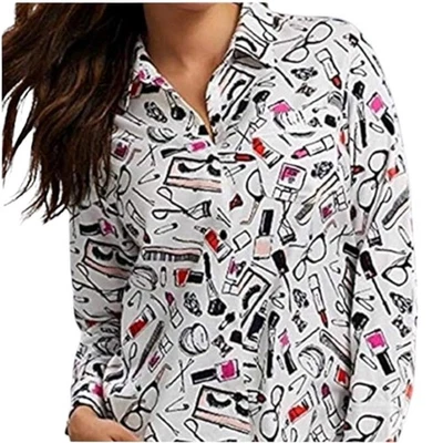 Kate Spade S 码白色化妆印花棉长袖睡衣 PJ 上衣 — 第 1/4 张图片