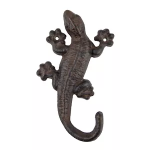 Cast Iron Lizard Wall Hook Gecko Key Coat Towel Purse Hanger Rustic Brown - Picture 1 of 4