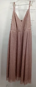 Torrid Tea Length Plisse Pleated Dress Size 4 Shimmer Metallic Pink Sleeveless - Picture 1 of 16