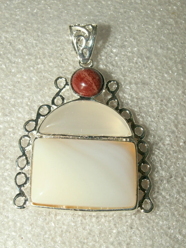  ACHAT mit rotem Jaspis Edelstein-Anhänger (versilbert)    EINZIGARTIG/NEU! - Bild 1 von 2