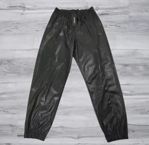 NUOVA BooHoo 29" Pantaloni da Jogging Cargo Ecopelle Nera Donna Taglia 8/24 - Picture 1 of 12