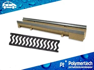 Entwässerungsrinne Polymerbeton mit Stahlzarge und Gussrost Kl.B125 12,5t 10,8cm - Bild 1 von 5