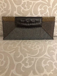VBH GOLD/SILVER/ BROWN GLITTER AND SNAKESKIN CLUTCH FIRST EDITION - Picture 1 of 6