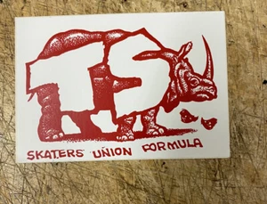 VINTAGE TS SKATERS UNION FORMULA RHINO red OLD SCHOOL SKATEBOARD STICKER - Picture 1 of 3