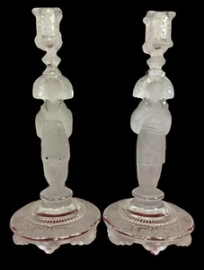 PAIRE DE BOUGEOIRS DE STYLE ART DÉCO-CHINOISERIE. VERRE. FRANCE. VERS 1920 - Picture 1 of 1