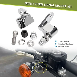 Chrome Front Turn Signal Mount Kit For Harley Dyna Softail Springer Night Train - Picture 1 of 15