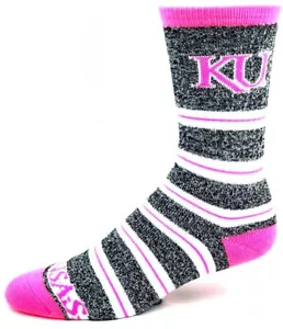 Kansas Jayhawks grau marmoriert rosa meliert Streifen Deuce Crew-Socken - Bild 1 von 3