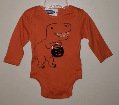 Old Navy Baby Boys 0-3 3-6 6-12 MONTH Fall Bodysuit ORANGE Halloween DINO #10418 - Image 1 of 3