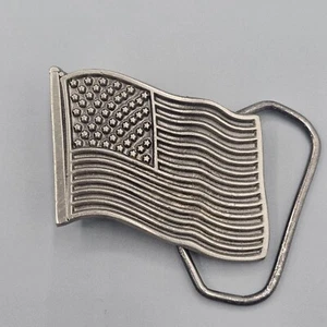 Vtg American Flag Belt Buckle Great American Buckle Co Stars Stripes Silver Tone - Picture 1 of 8