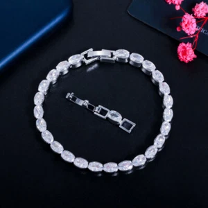 Yellow Gold Plated CZ Oval Bracelet Bangle for Lover Brides Popular Jewelry Gift - Picture 1 of 15