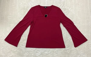 Premise Studio Womens Size M Dark Pink BlouseLong Slit Sleeve V Neck - Picture 1 of 11