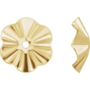 Earring Jackets Yellow Gold Buttercup Wavy disc 14kt for earring studs 3 sizes - Picture 1 of 4