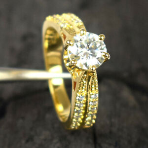 Very Elegant Style 2.74 Ct White Diamond Solitaire Gold Finish Halo Ring 