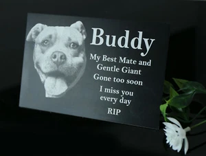 PERSONALISED MEMORIAL PLAQUE URN GRAVE MARKER LASER ENGRAVE YOUR DOG PHOTO - Picture 1 of 8