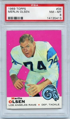 1969 Topps Football Merlin Olsen #34 Los Angeles Rams PSA 8 NM-MT - Image 1 of 2