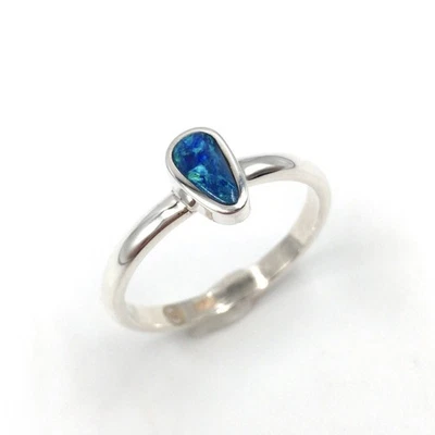 Anello in argento sterling 925 opale australiano minimalista gioielli da... - Immagine 1 di 4