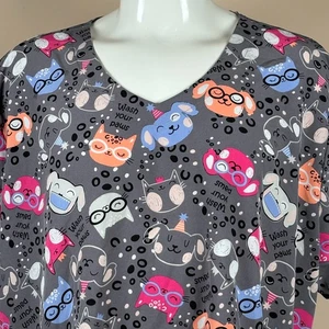 Nurse Scrub Unisex 4XL Cats Dogs Veterinary Medical Hospital Wash Your Paws - Picture 1 of 6