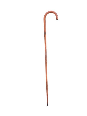 Antique Wood Crook Cane 34¼″ Wire Wrap Collar Original Tip Folk Utilitarian - Image 1 of 4