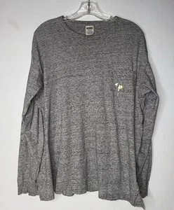 VICTORIAS SECRET PINK Shirt Rare Bling Big Dog Campus Pocket Womens Size M Gray - Picture 1 of 11