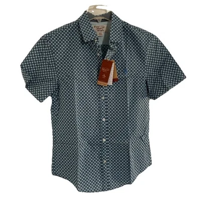 Penguin Polo Shirt Short Sleeve Men's S slim fit Aquarius Blue square pattern - Image 1 of 4