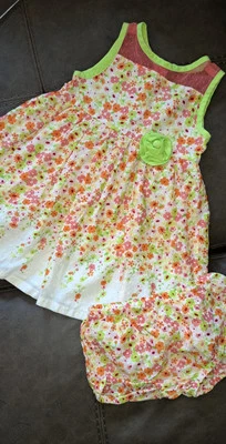 Hermoso Vestido de Niña Penélope Mack 18 Mo Sol con Flores Naranjas y Blancos Forrado Foto 1 de 4