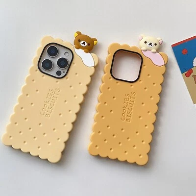 Kawaii Biscuit Bear Rilakkuma Soft Case Cover For iPhone 16 Pro Max 15 14 13 Pro - Image 1 of 4