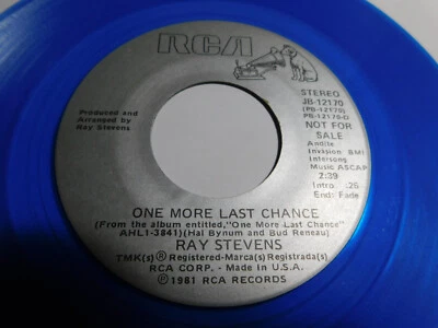 Ray Stevens – One More Last Chance 1981 7" Single PROMO Blue Vinyl PB-12170 - Image 1 of 4