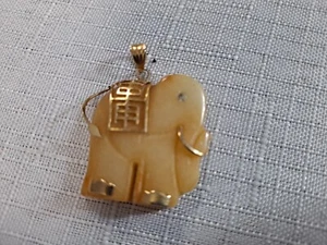 Butterscotch Jade Elephant Pendant W/14k Adornment 1 3/8" W Bale - Picture 1 of 3