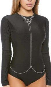 Collar de anillo tórico cadena de cuerpo de estrás joyería correa en T ajustable plata 997989 - Imagen 1 de 6