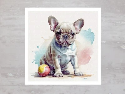 French Bulldog Tennis Ball Quilt Fabric Panel, Craft Sewing Fabric Block A216 - Image 1 of 4