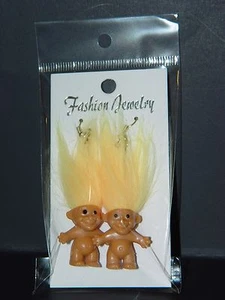 Troll Doll 1" Good Luck Lucky Bingo Lottery Yellow Pierced Earrings   - Picture 1 of 1
