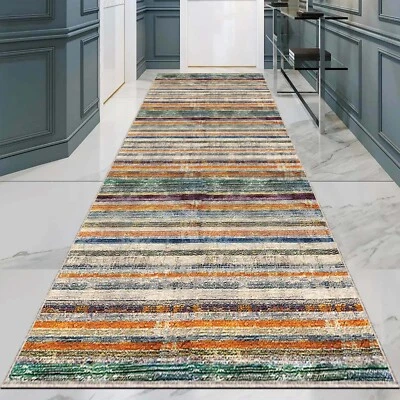 Colorido Pasillo Corredor, Alfombra Vintage Rayas, Alfombra Larga Contemporánea, Boho Chi Foto 1 de 4