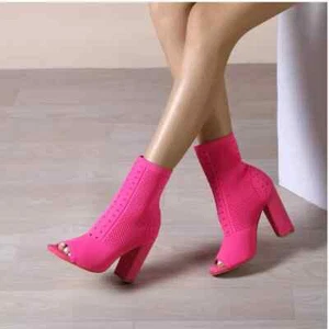 Stivali Estivi Tronchetto 10 Cm Rosa Spuntato Alti Pelle Sintetica 68074 - Foto 1 di 4