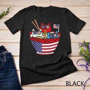 Camiseta Unisex Cats Ramen Anime Bandera Americana EE. UU. Divertida 4 de Julio 4 - Imagen 1 de 15