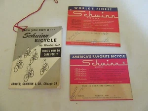 Vintage Original Schwinn Bicycle Guarantee/warranty Card and Care manual - Picture 1 of 2