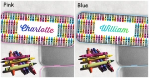 Personalised Pencil Case Tin Pencils Crayons Back to School Gift - Pink or Blue - Picture 1 of 3