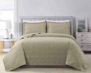 Chezmoi Collection 3pcs Khaki Oversized Quilt Set Bedspread Coverlet Bedding Set - Picture 1 of 8