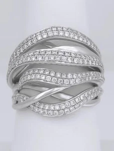 SIMON G. 18k WHITE GOLD 1.18ct VS ROUND DIAMOND CLUSTER WIDE WAVE COCKTAIL RING - Picture 1 of 9