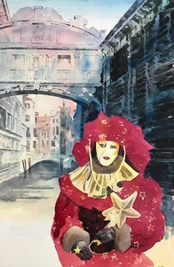 NEW ORIGINAL ALAN REED "Venetian Carnival and Bridge of Sighs" Italy PAINTING - Picture 1 of 1