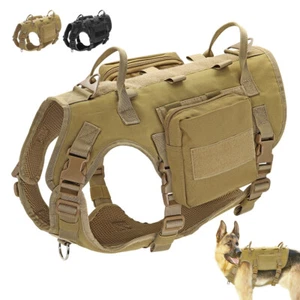 Tactical Dog Harness No Pull & 2 Side Bags Pouch Training Military Molle Vest - Picture 1 of 14