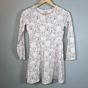Cat & Jack Girls' Pink Cat Print Long Sleeve Skater Dress Size L 10/12 Casual - Picture 1 of 8
