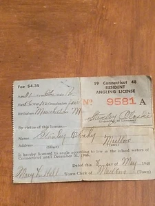 1948 CT Connecticut Resident Angling (Fishing) License Vintage 1940's bass trout - Picture 1 of 4