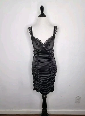 FOR LOVE & LEMONS Swirly Dress Women Medium Black Ruched Floral Embroidered Lace - Image 1 of 4