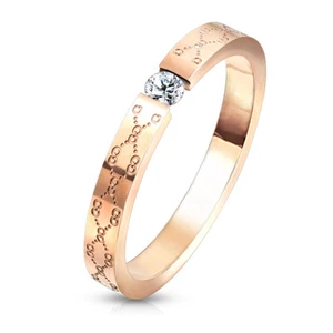 Anillo Alianza Compromiso Mujer Acero Cobre Rosa Banda Filigrana Circonita M7072 - Picture 1 of 1